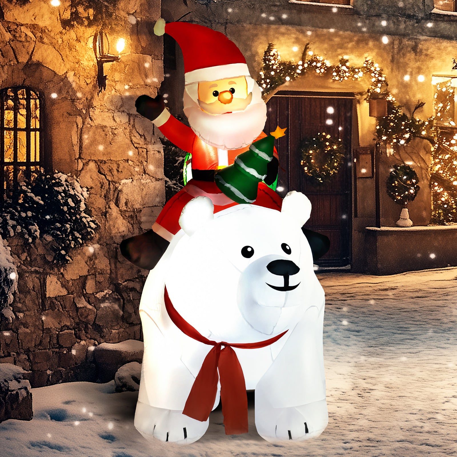 6.6ft Christmas Inflatable Santa Claus With Polar Bear