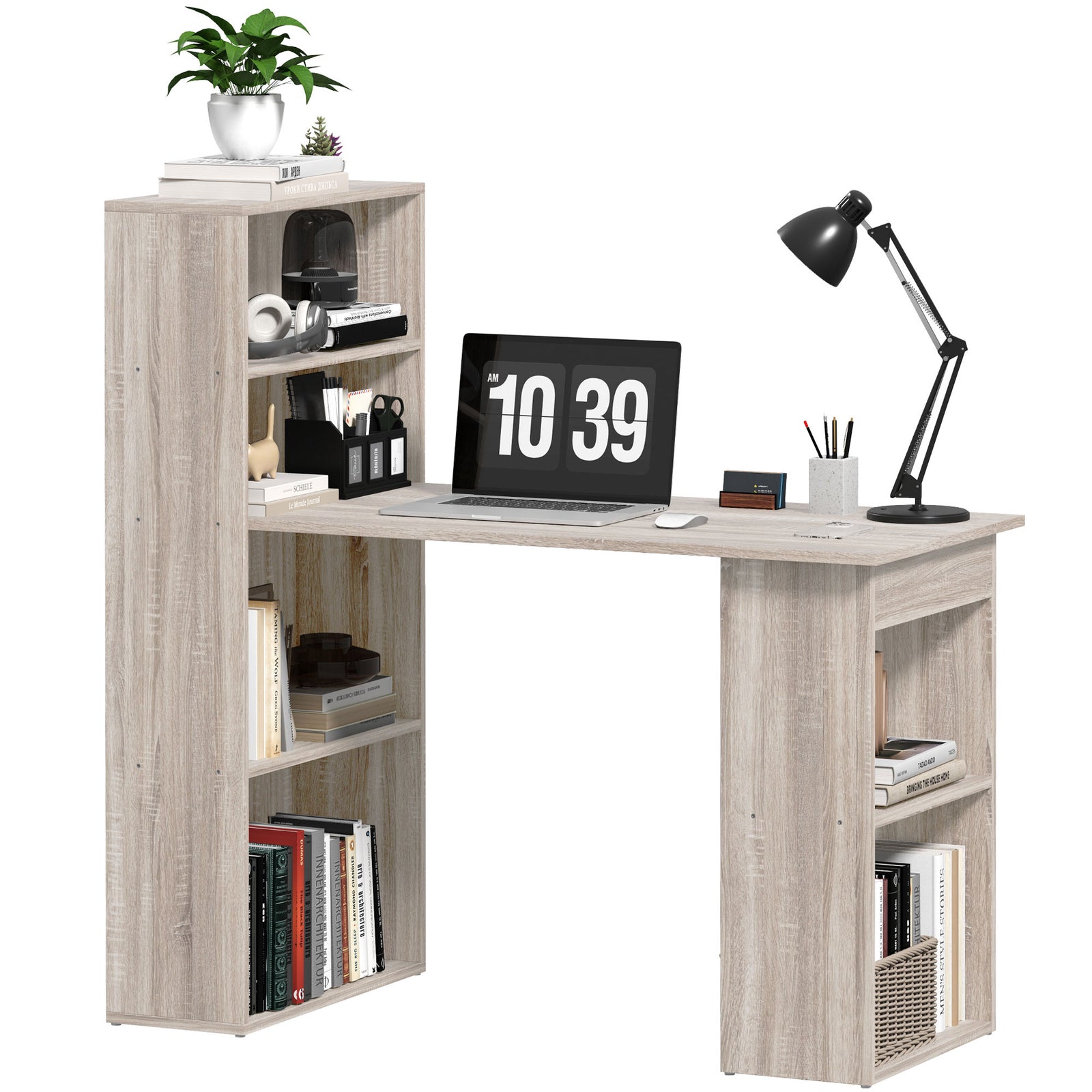 120cm Computer Desk Bookshelf Writing Table 6 Shelves | Grey