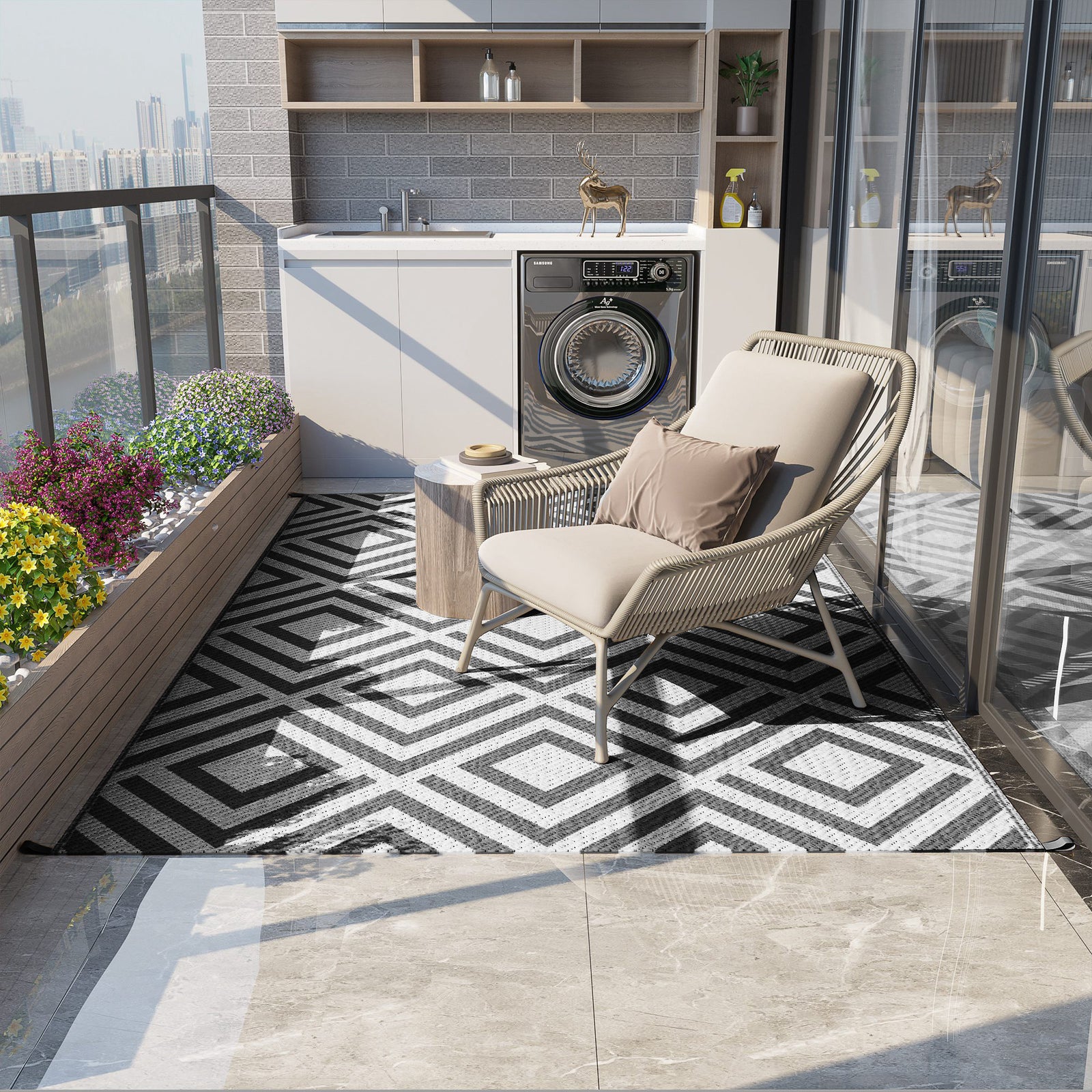 Reversible Rug W/ Carry Bag 182x274cm | White