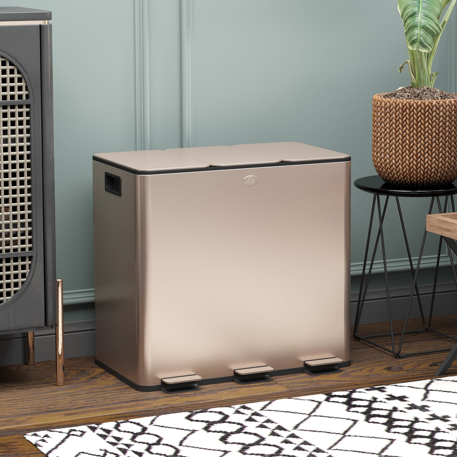 3 X 15l Triple Kitchen Bin Pedal Bin For Recycling And Waste | One Size | Gold