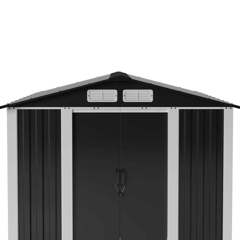 Breeins 6 X 8ft Heavy Duty Metal Outdoor Storage Shed with Apex Roof, Double Sliding Doors & Vents, Lockable Garden Tool Storage House for Backyard Patio Lawn