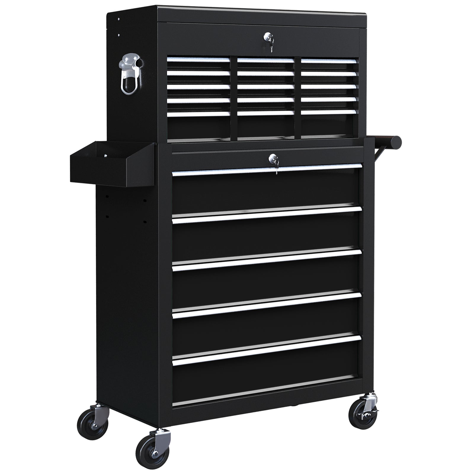 14 Drawer Tool Cabinet, Lockable, Wheels | Black