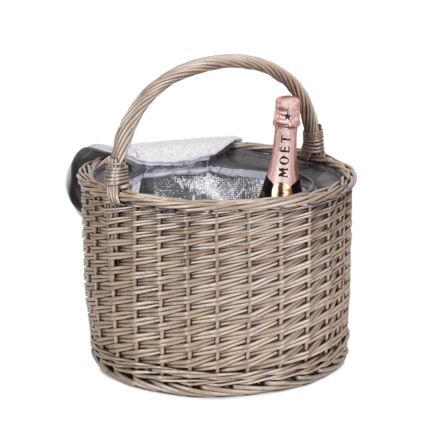 Round Grey Chiller Picnic Wicker Basket