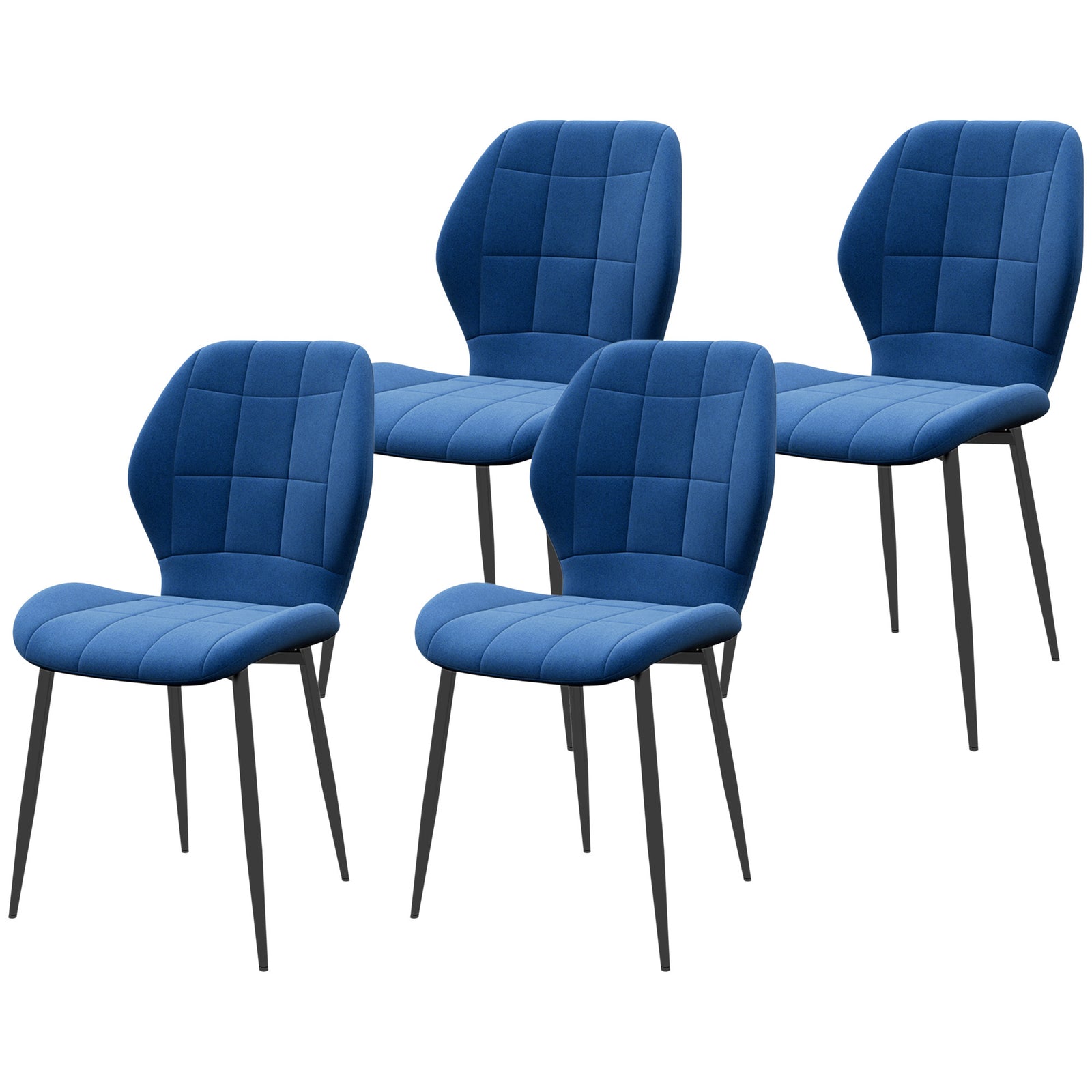 Dining Chairs Set Of 4, Flannel Upholstered Kitchen Chairs | Blue