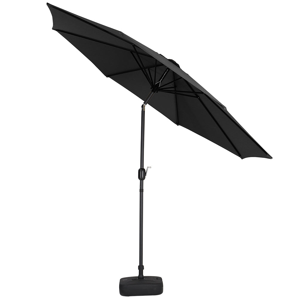 3m Garden Parasol Adjustable Tilting Parasol With Crank Handle With Plastic Fillable Base | One Size | Black