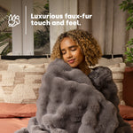 Grey Faux Rabbit Fur Heated Throw With 10 Heat Settings And Timer