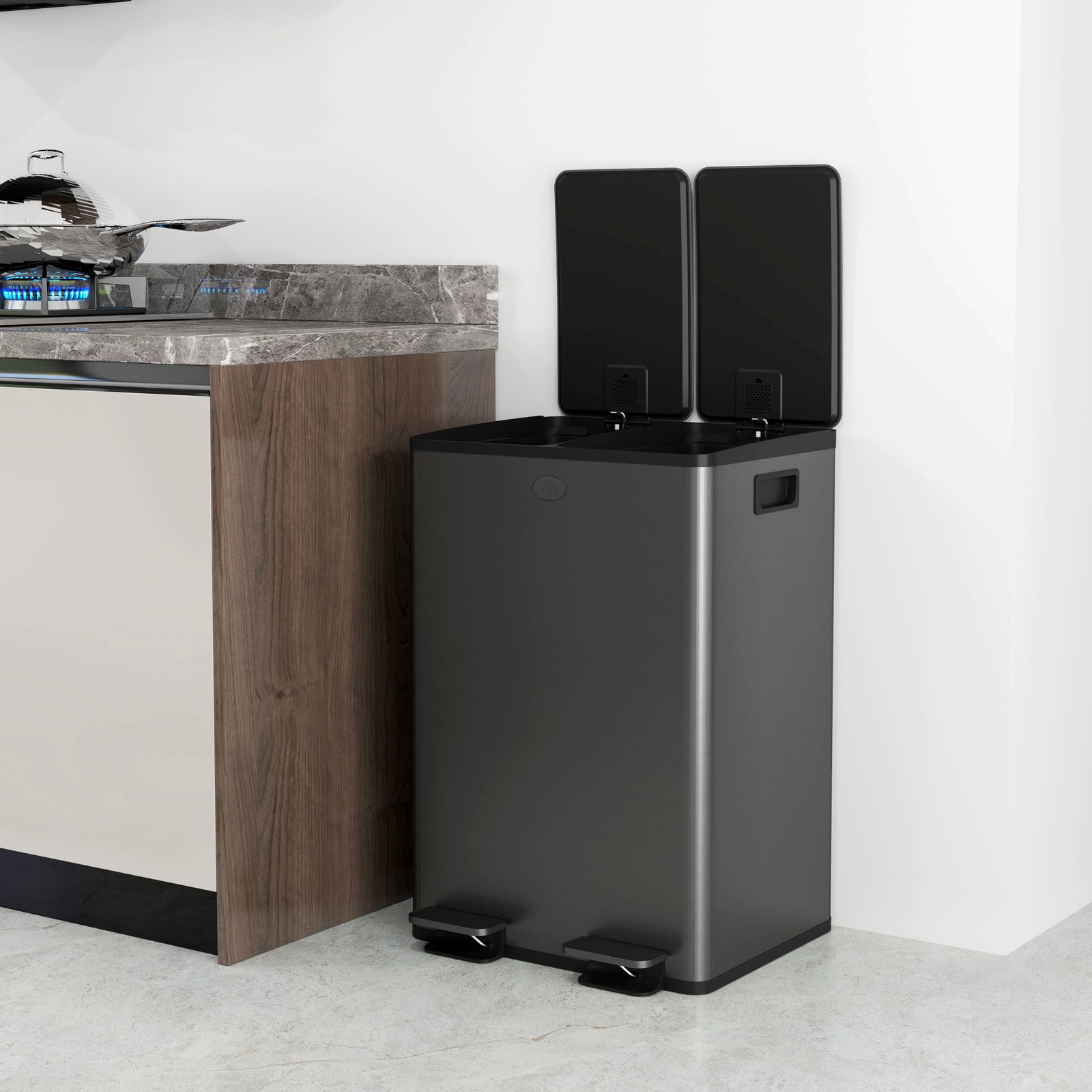 2 X 28l Dual Kitchen Bin Pedal Bin For Recycling And Waste | Black