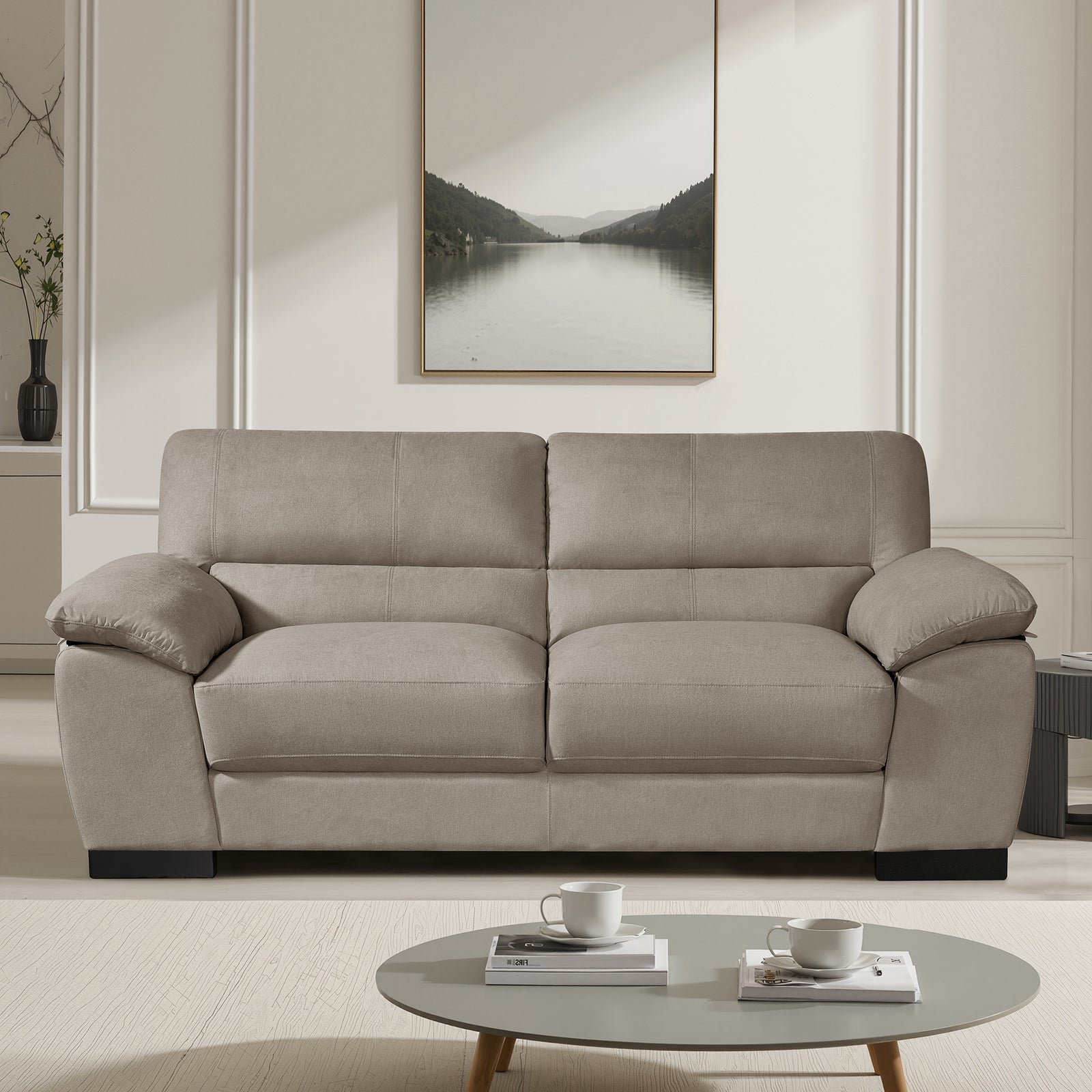 Mellette Soft Fabric 3 Seat Sofa | Brown