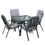Garden Dining Set, Glass Table W/ Umbrella Hole & Seats | Black