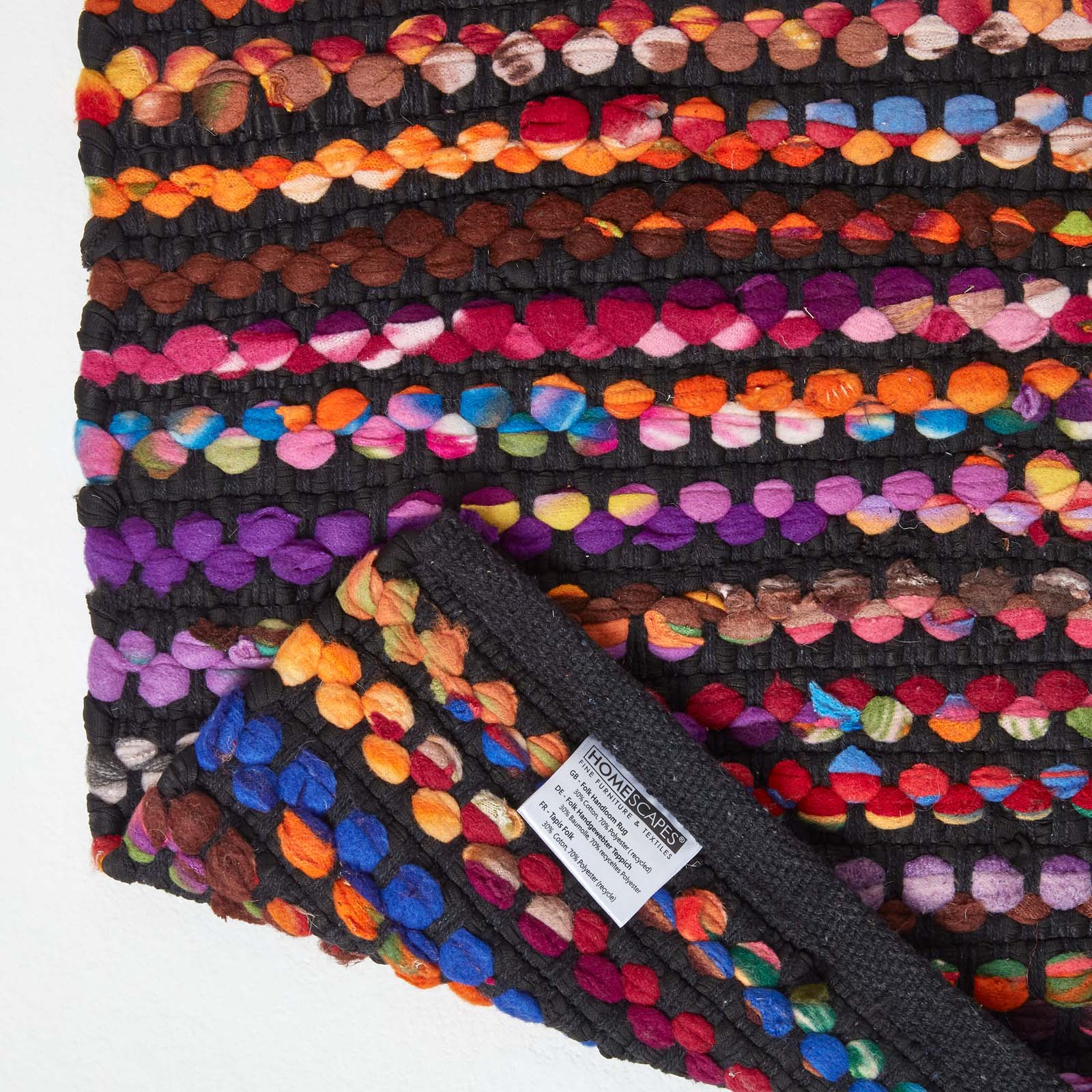 Handwoven Multi Coloured Recycled Chindi Folk Rug | 150cm x 220cm | Multi Colour