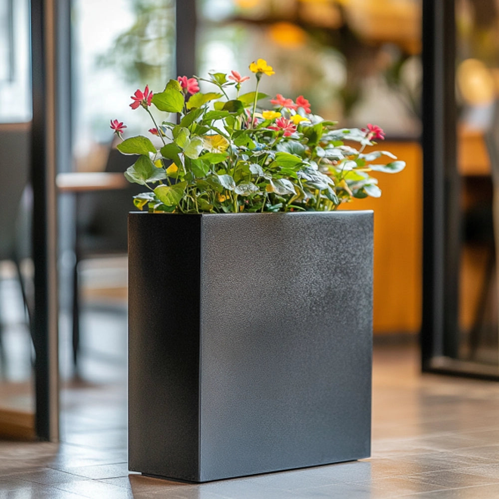 Long Zinc Galvanised Tall Trough Planter | 75cm x 25cm x 90cm | Silver Black