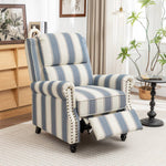 Modern Linen Upholstered Push Back Recliner Armchair With Adjustable Backrest & Hidden Footrest | Blue
