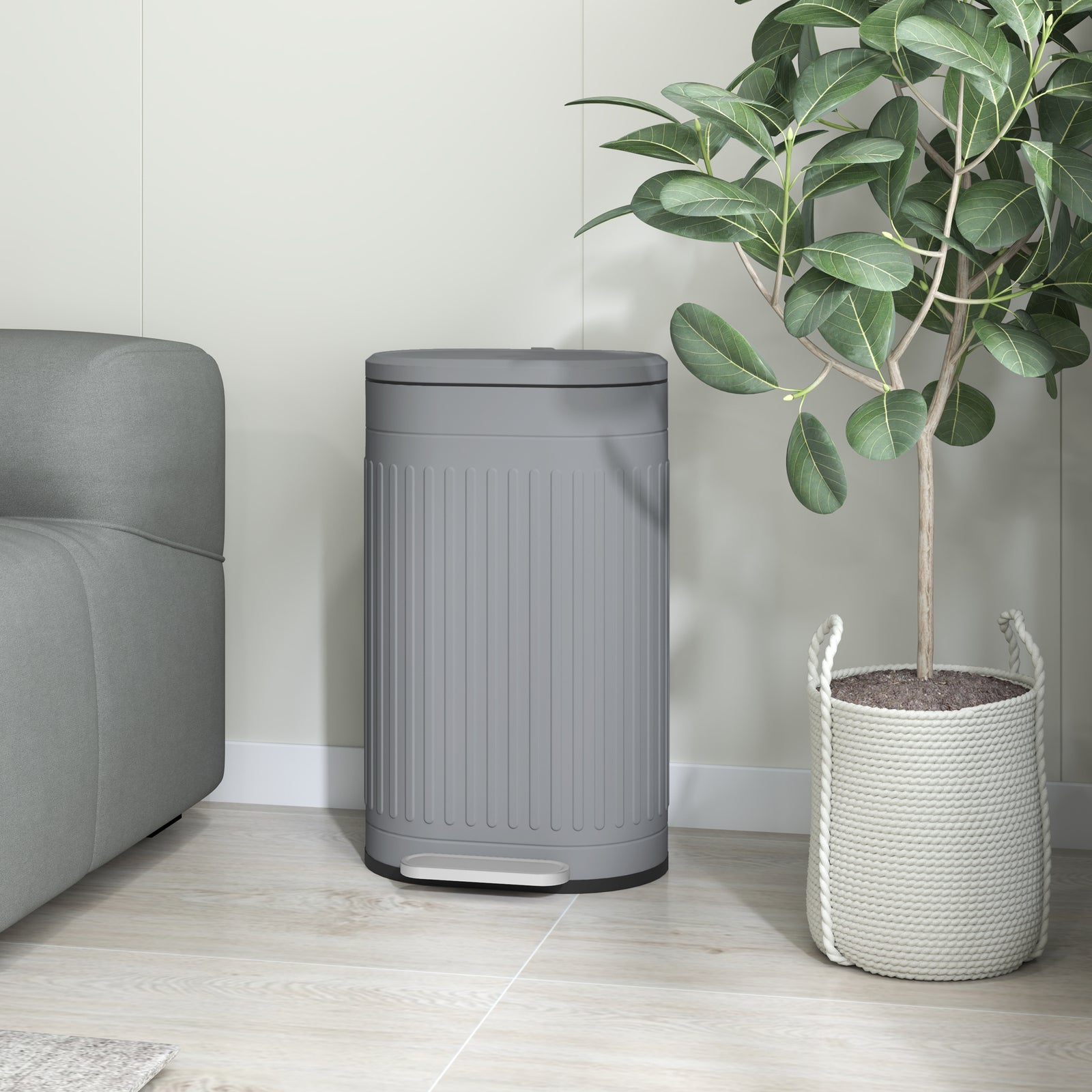 HOMCOM 30l Pedal Bin, Metal Kitchen Bin With Soft-close Lid, Grey