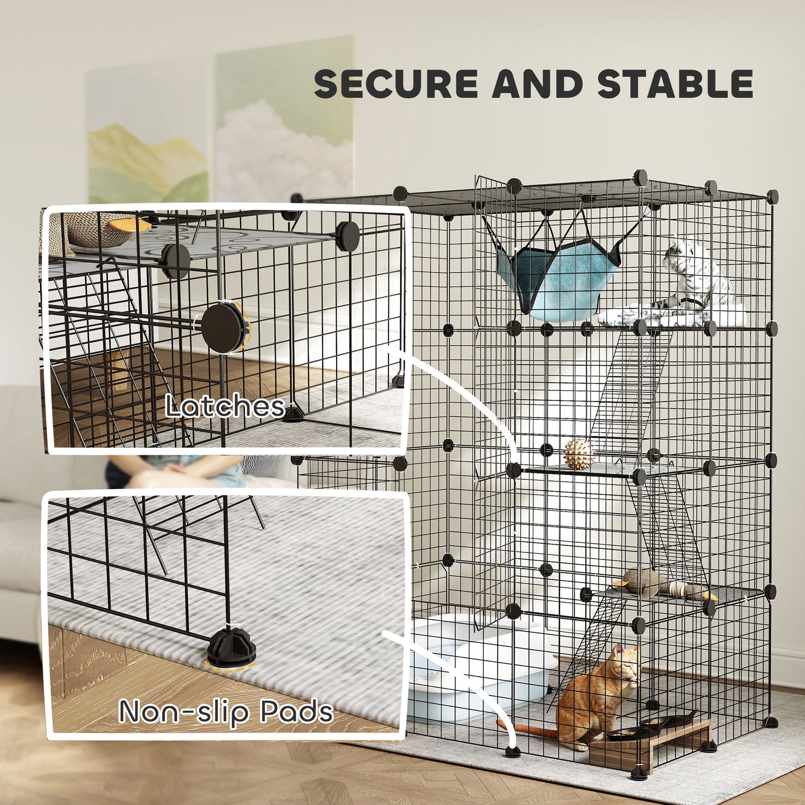 Large Cat Cage Indoor Cat Enclosure, 4-tier Diy Cat Playpen With Hammock, Ramps