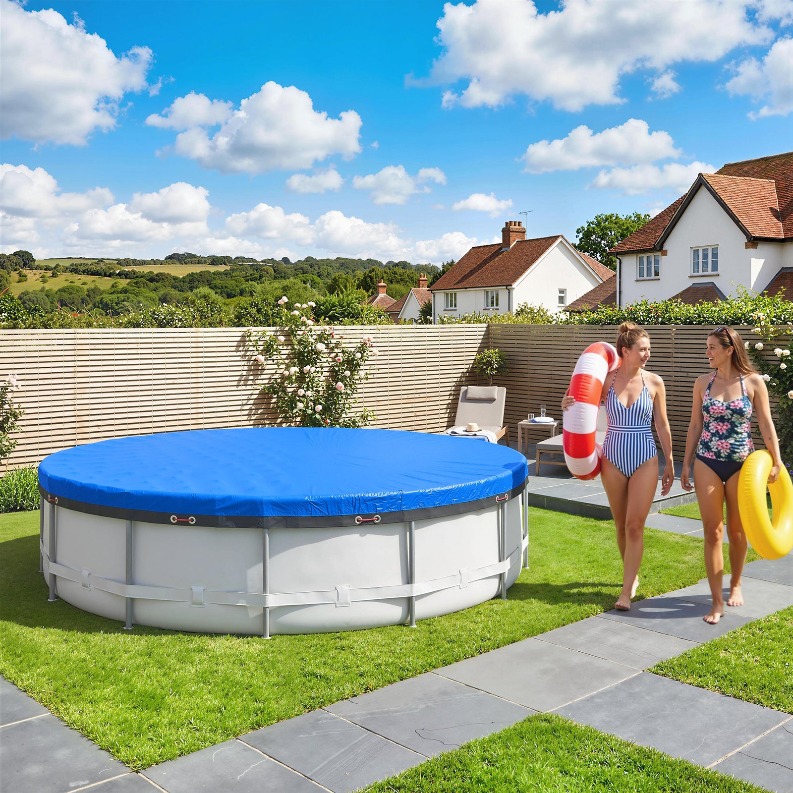 10 Ft Round Swimming Pool Cover With Secure Rope, Tightener