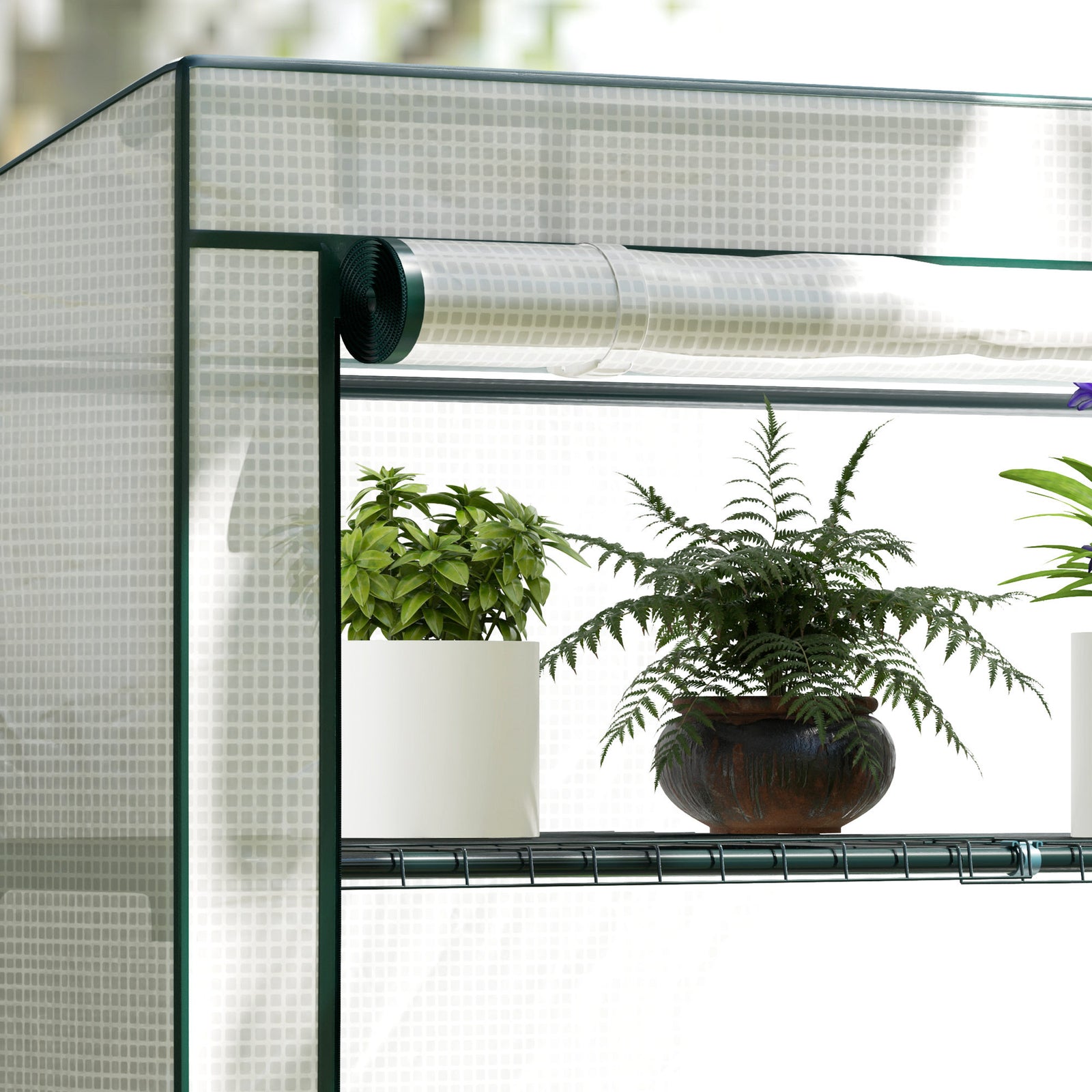 4 Tier Lean-to Mini Greenhouse W/ Reinforced Pe Cover | Green