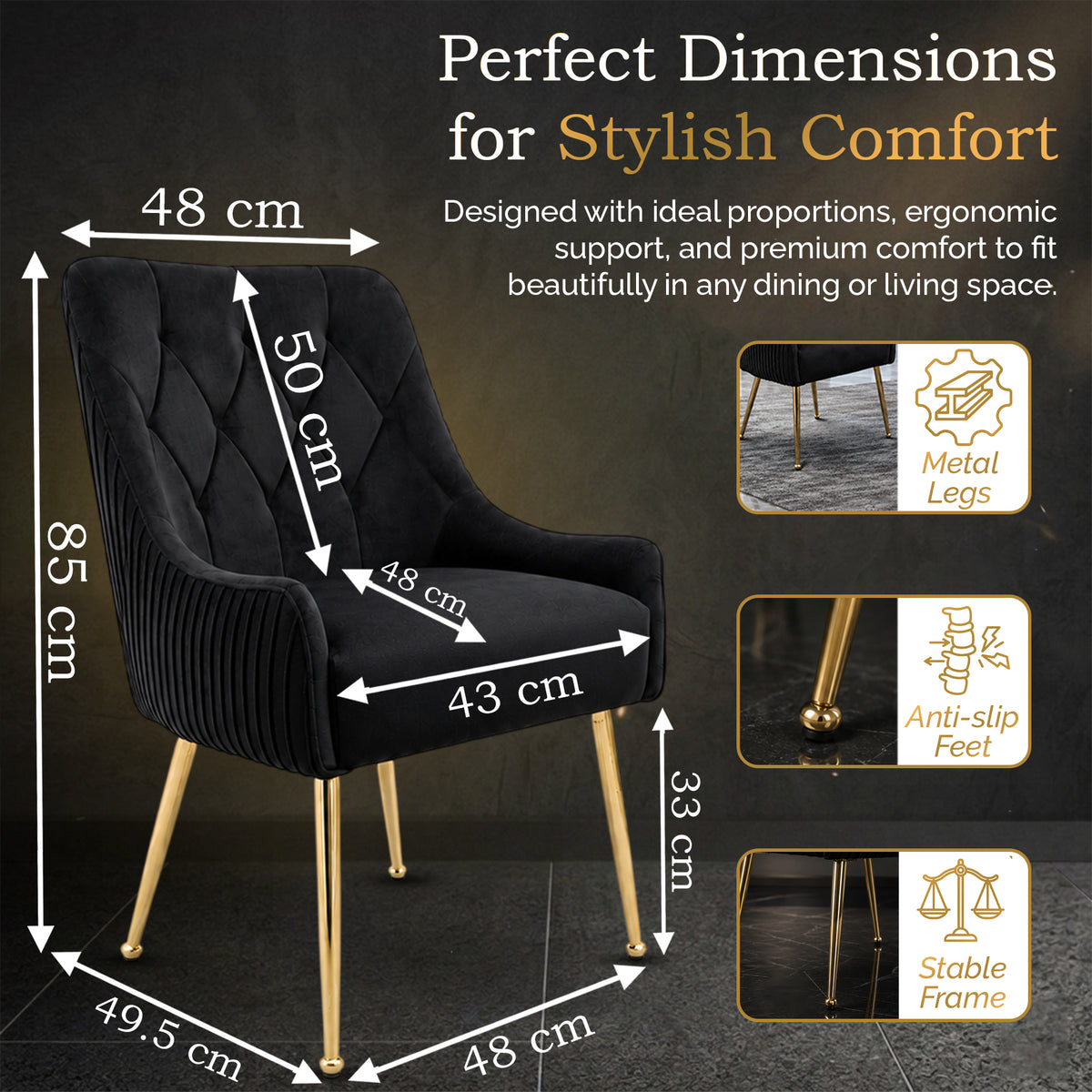 Dining Chairs Upholstered Tufted Velvet Kitchen Chairs | Set of 2 | Black