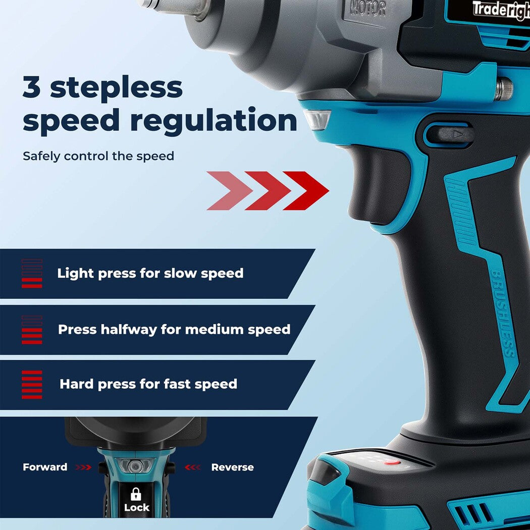 21v Brushless Impact Wrench 1/2" Rattle Gun 2×4.0ah 1200nm Kit Set | Blue