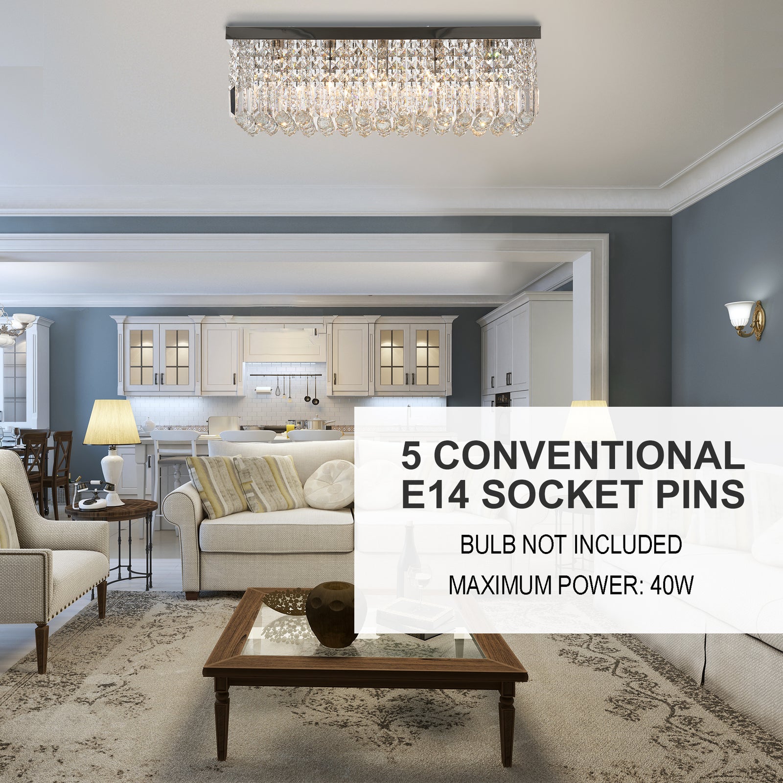 Modern Crystal Ceiling Light Square Chandelier Home Office