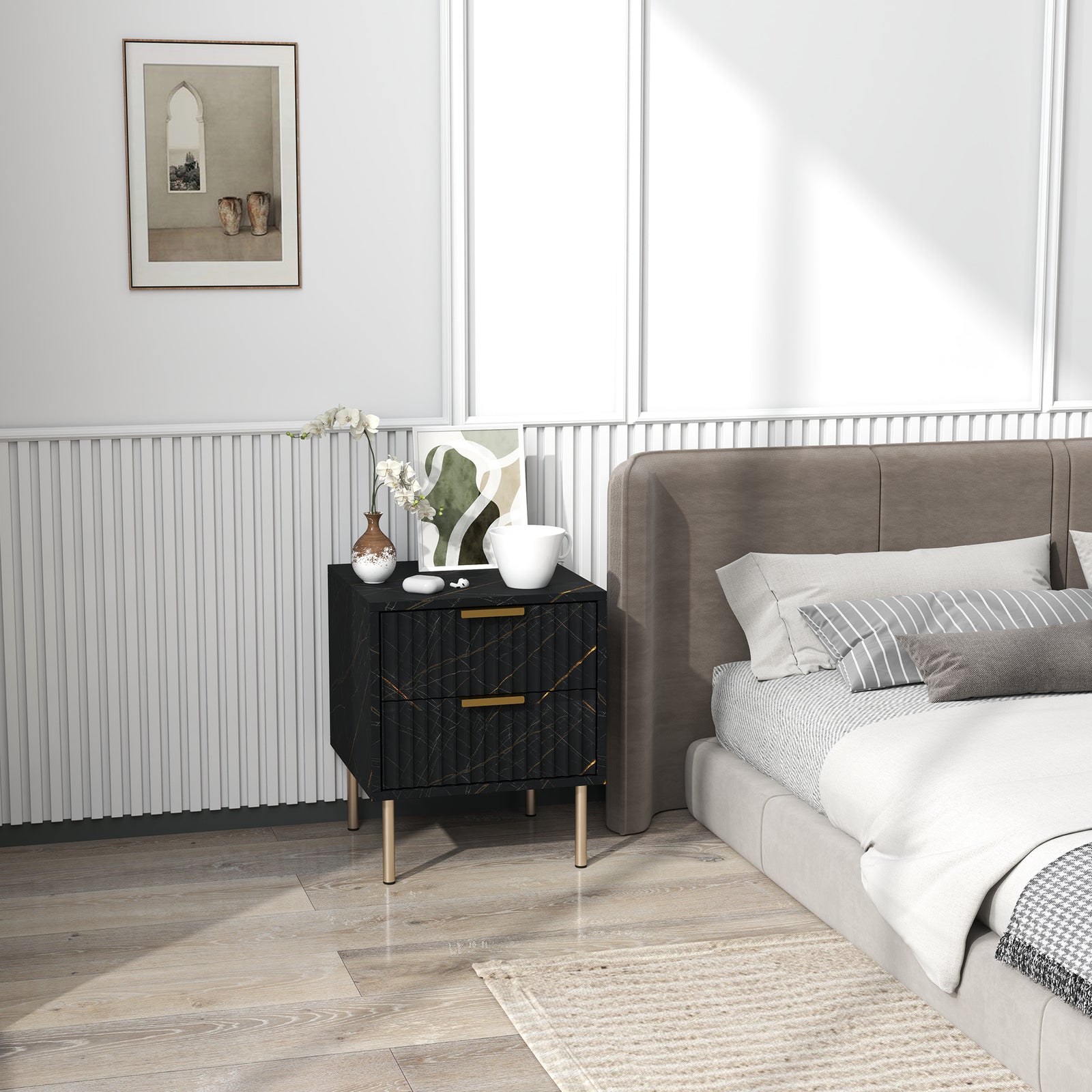 Bedside Table Bedside Cabinet With 2 Drawers For Bedroom | One Size | Black