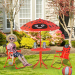 Kids Folding Picnic Table Chair Set Ladybug Pattern Outdoor W/ Parasol | Red