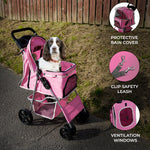 Pet Stroller With Rain Cover | Pink