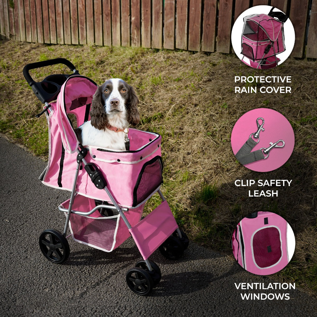 Pet Stroller With Rain Cover | Pink
