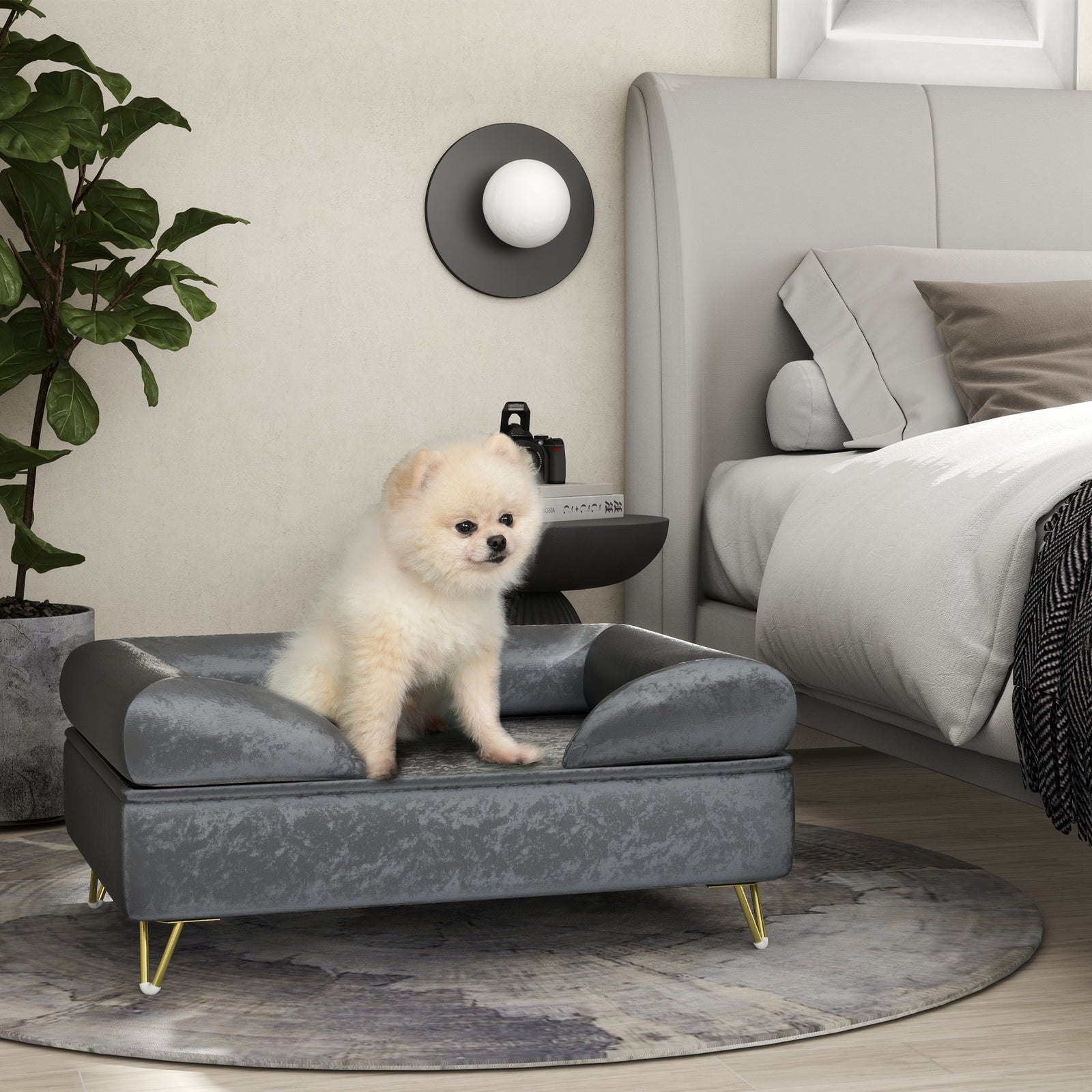 Dog Sofa Pet Couch W/ Removable Backrest Cushion Washable Cover | Gray