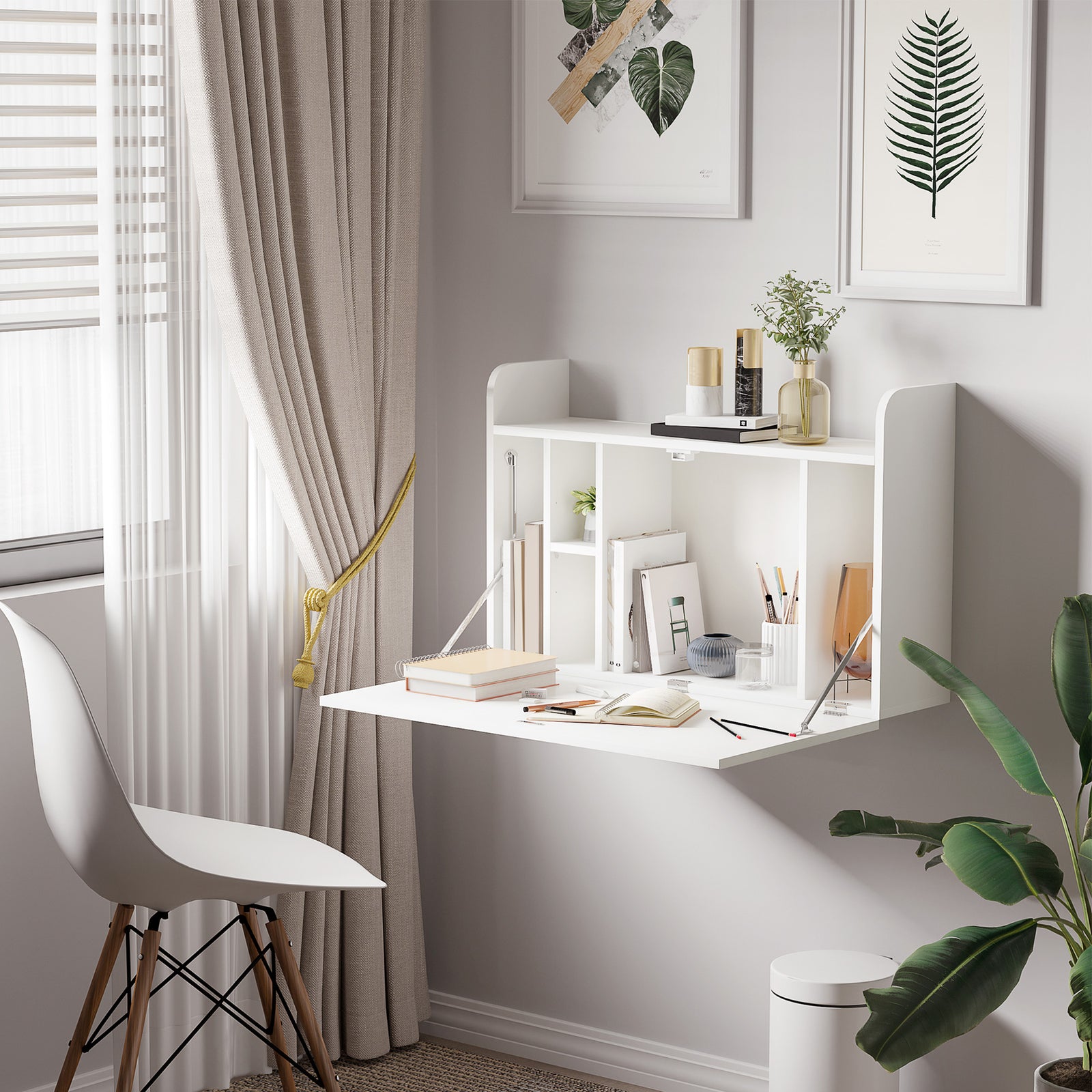 Wall Mounted Drop Leaf Desk With Storage