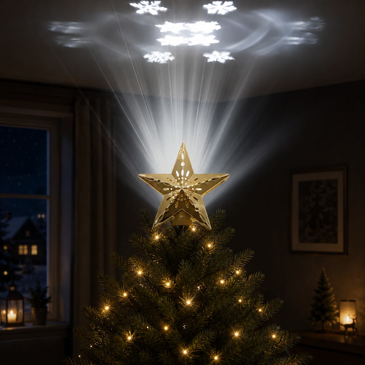 Indoor & Outdoor Living Gold Star Tree Topper-cut-out Snowflake Design