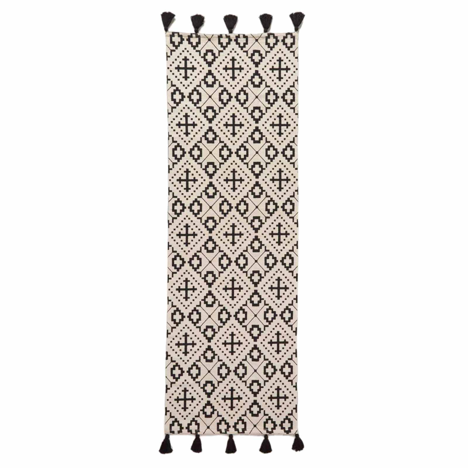Reva Black & White Cotton Geometric Rug | 200cm | Black & White