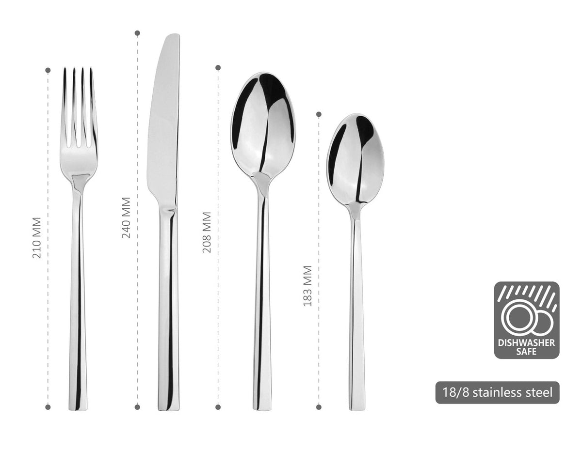 Cutlery Sets Stainless Steel 18/8 Forks Spoons Catering Flat | Set of 24 | Silver