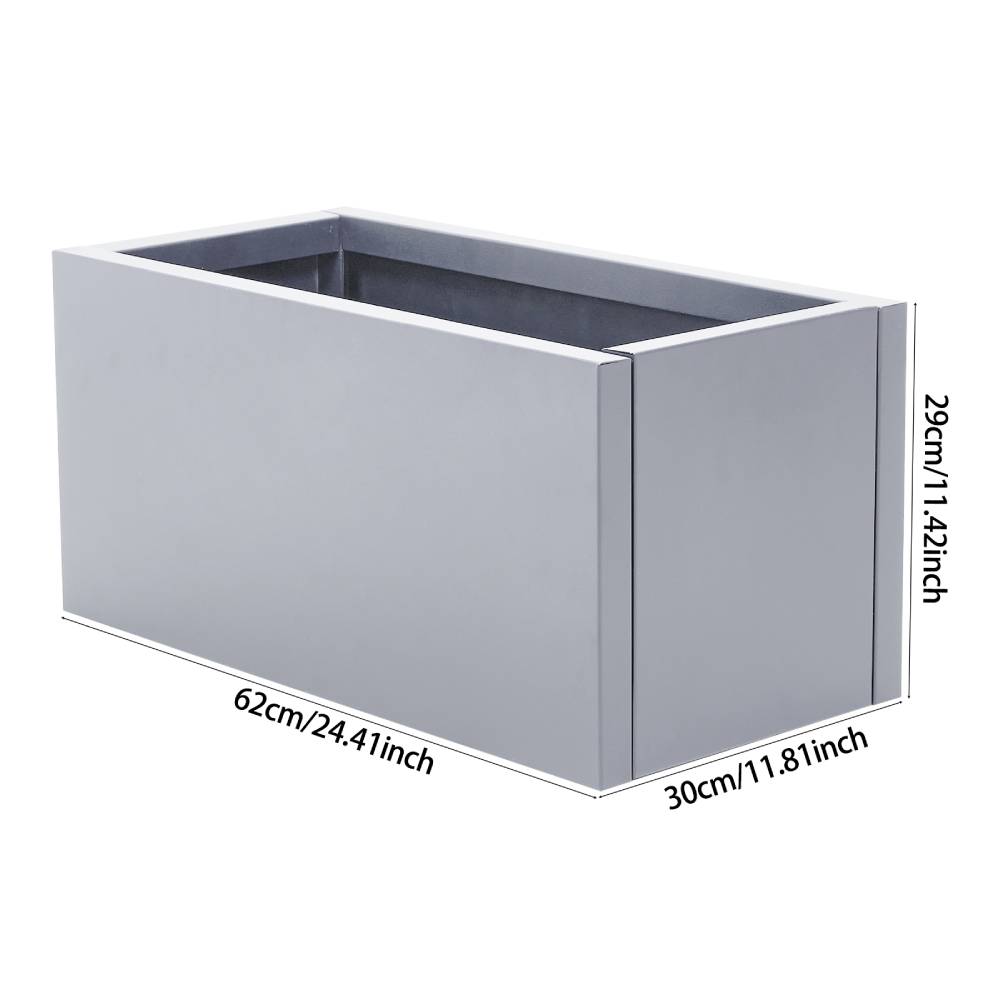 Zinc Galvanized Steel Planter Box With Drainage Hole –rectangle Raised Planter Box Outdoor Balcony Garden Trough Pot | Small | Light Grey