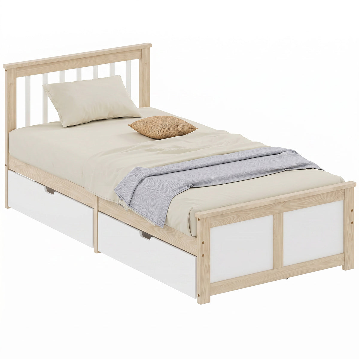HOMCOM Storage Bed With 2 Drawers, Headboard, Wood Slat Support