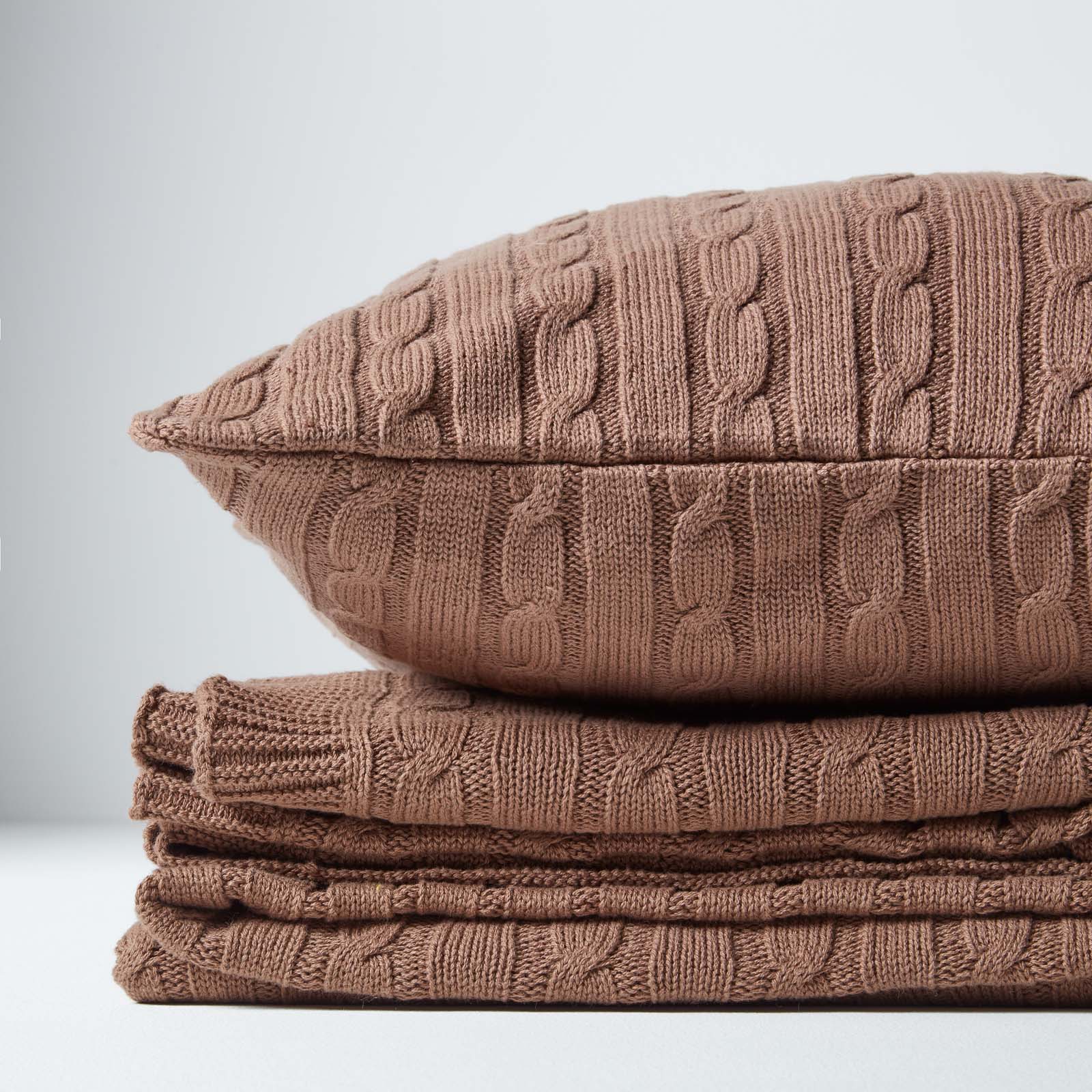 Combed Cotton Cable Knit Throw | 150cm x 200cm | Chocolate