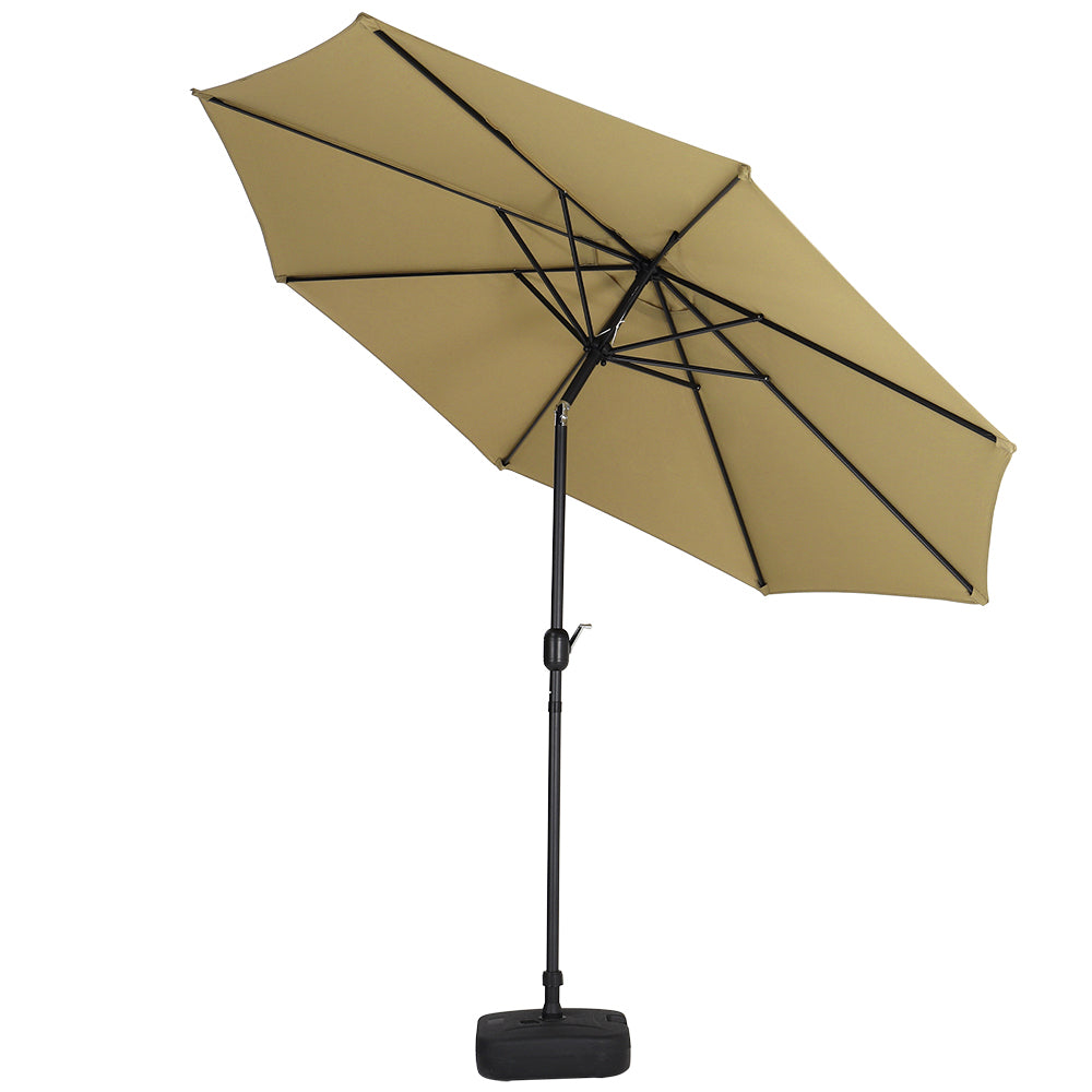 3m Garden Parasol Adjustable Tilting Parasol With Crank Handle With Plastic Fillable Base | One Size | Khaki