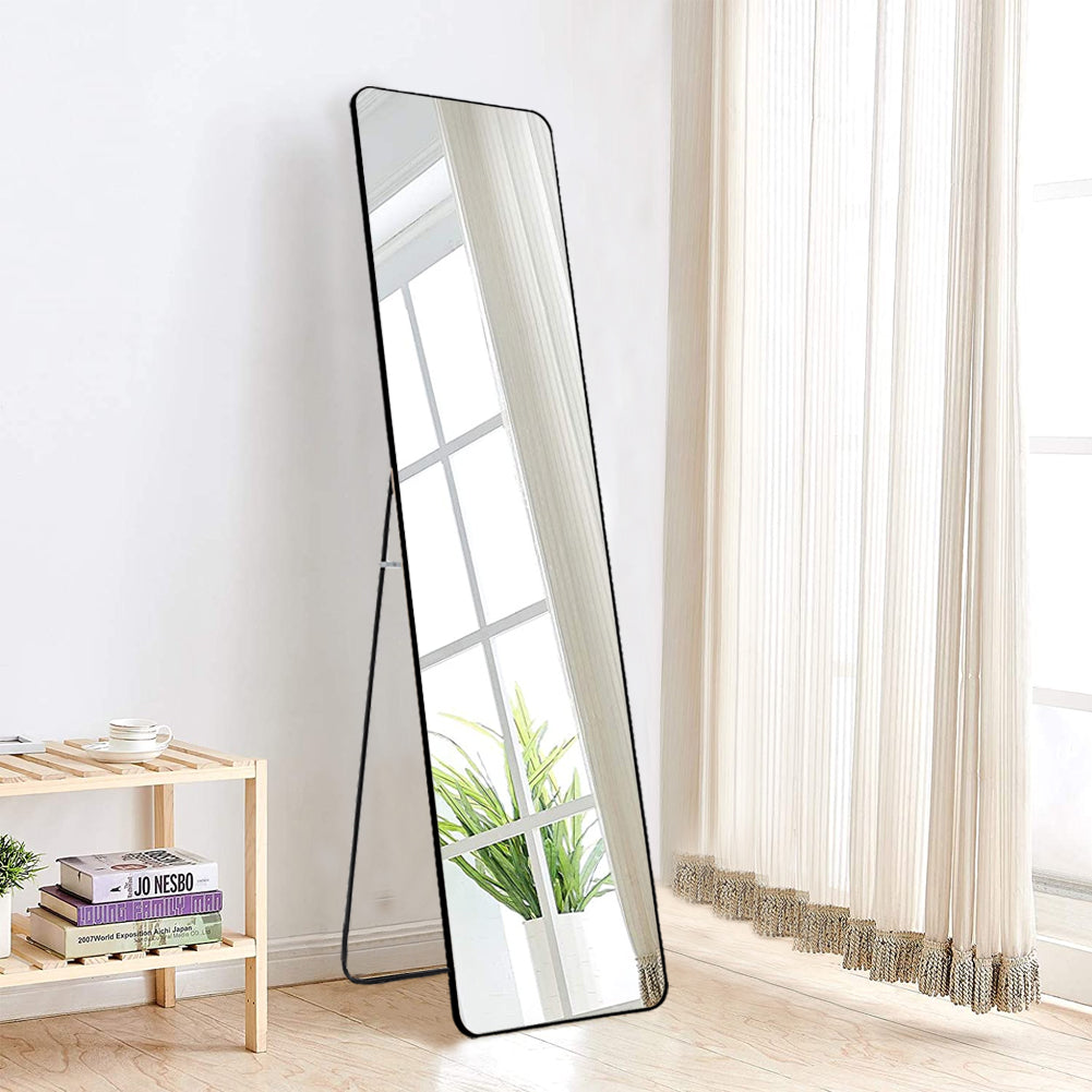 45x155cm Modern Rectangular Metal Floor Mirror Black