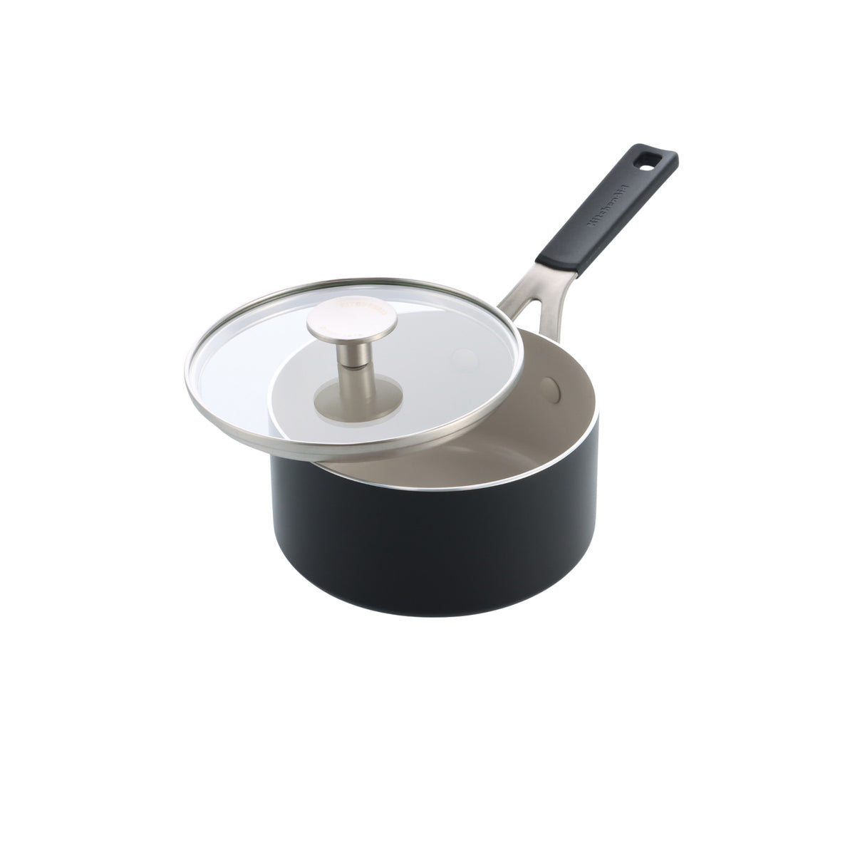 KitchenAid Cookware Coloured Aluminium Saucepan With Lid, 16cm, Pfas Free, Matt Black