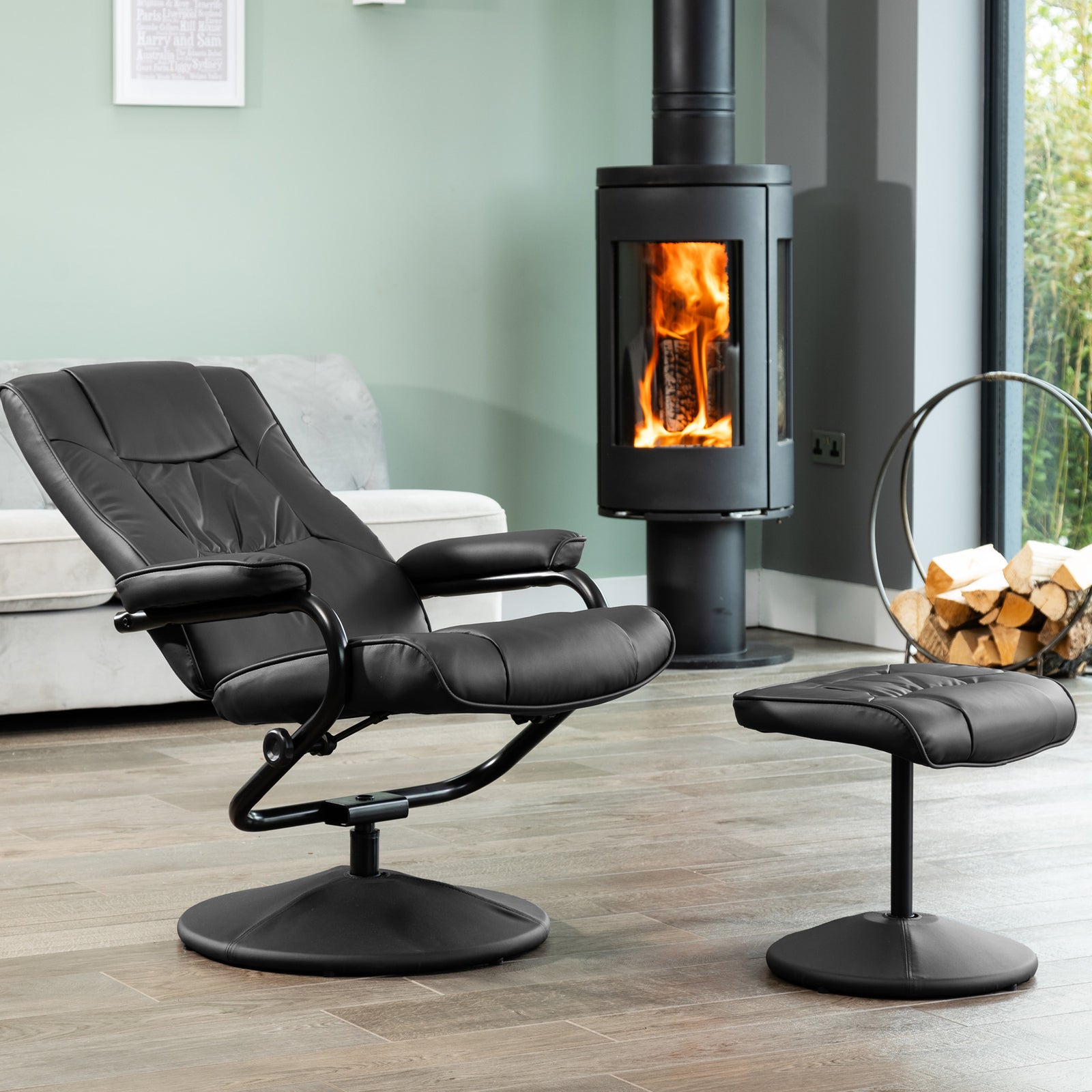 Gibson Swivel Recliner And Footstool | Black