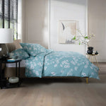 Petite Fleure 100% Cotton Duvet Cover Set – Floral Blossom Print Bedding With Piped Edges | Double | Duck Egg
