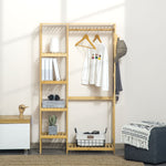 Bamboo Coat Rack W/ Hooks Hanging Rail And Storage Shelf