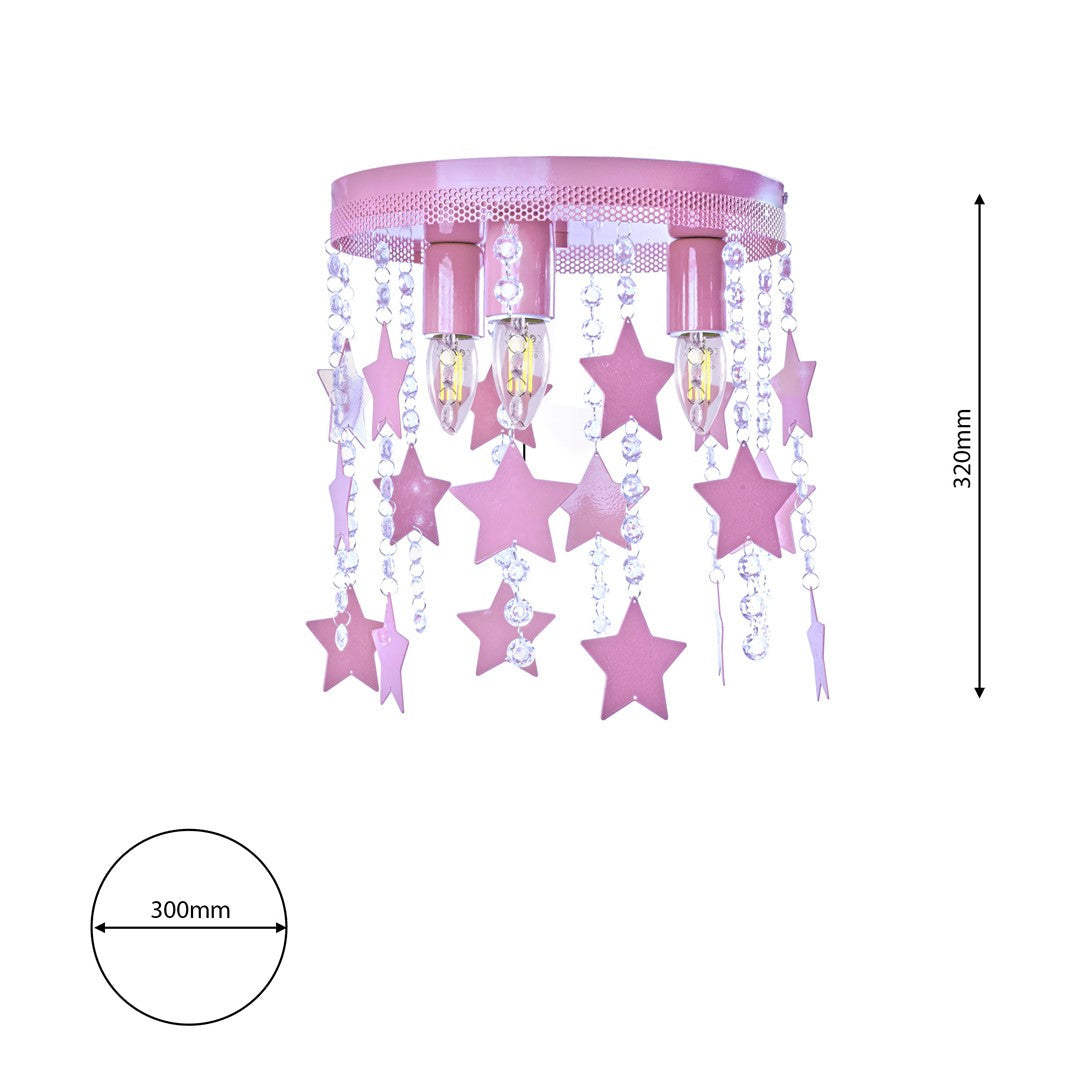 Ceiling Lamp Star 3xe27 Attractive Hand Made Chandelier With Suspended Crystals And Stars | Pink