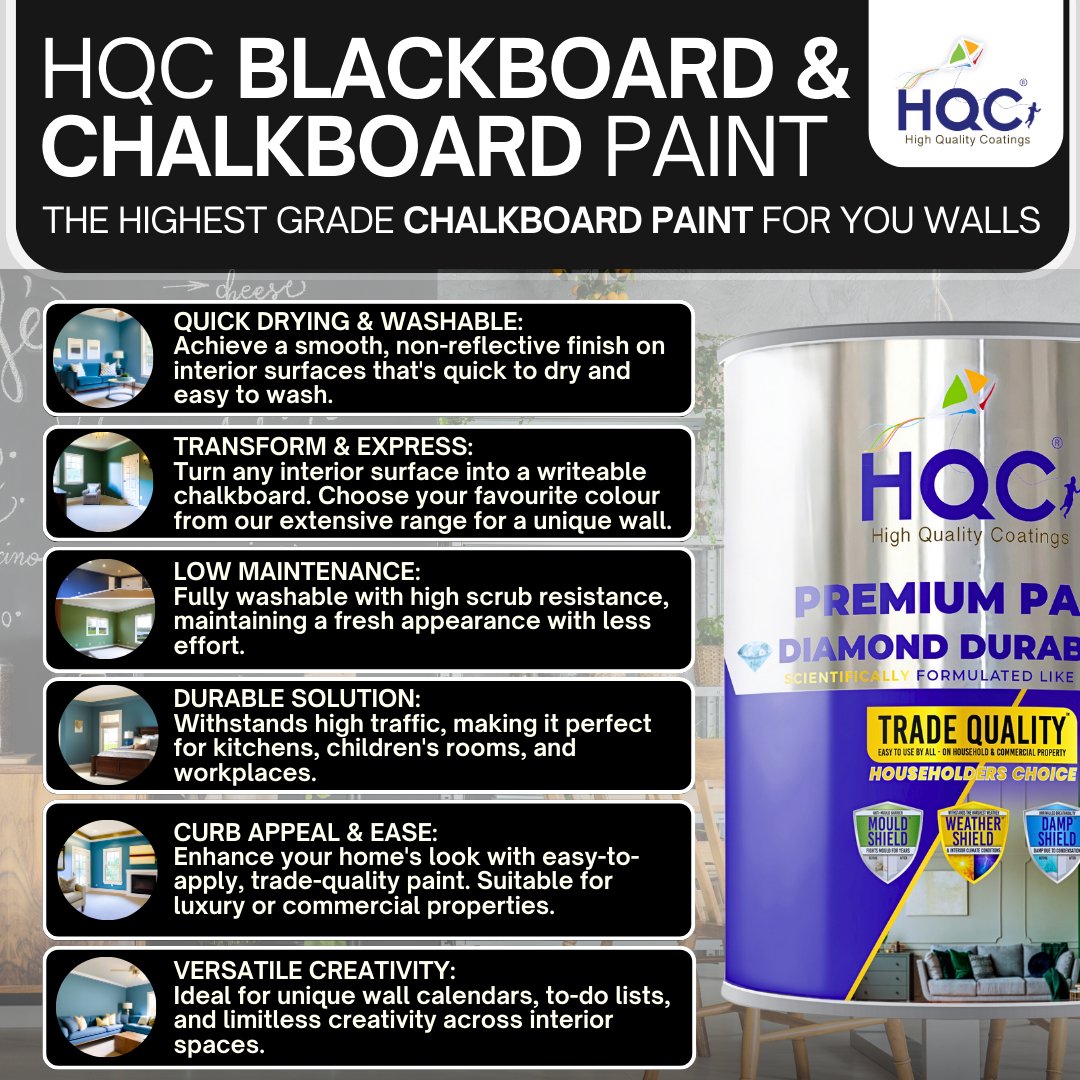 HQC Paint Blackboard & Chalkboard Paint - Easy Clean, Writable & Erasable Surface