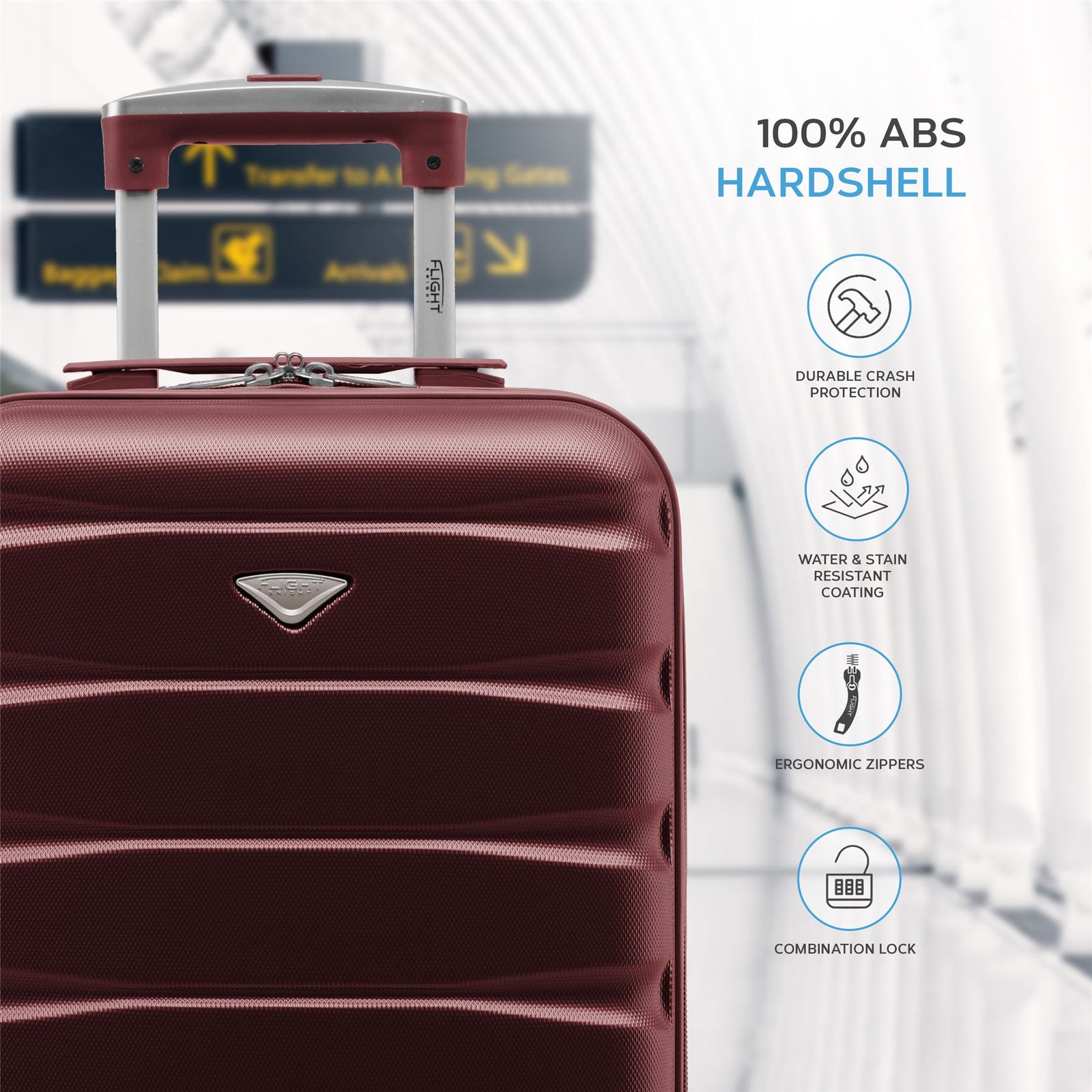 55x35x20cm Cabin Carry On Suitcase Hard Shell Overhead Luggage 100+ Airlines Approved | Cabin | Burgundy