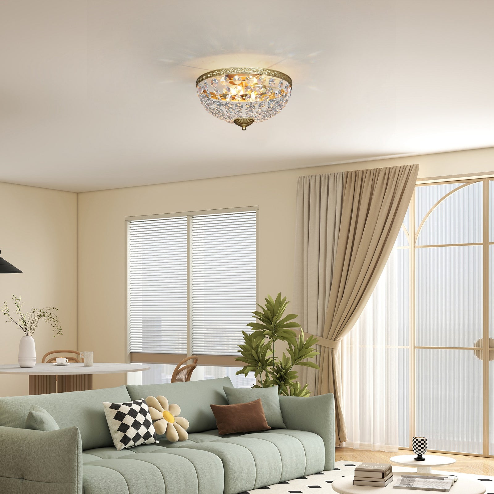 Chandelier Crystal Ceiling Light With E14 Base 2-lights | Gold