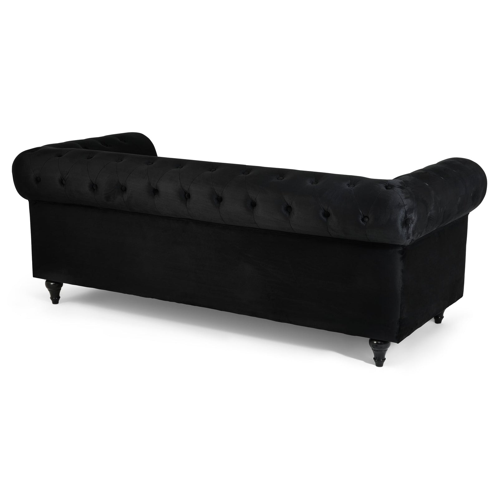 Button Tufted Velvet Living Room Sofa - 3 Seater | Black