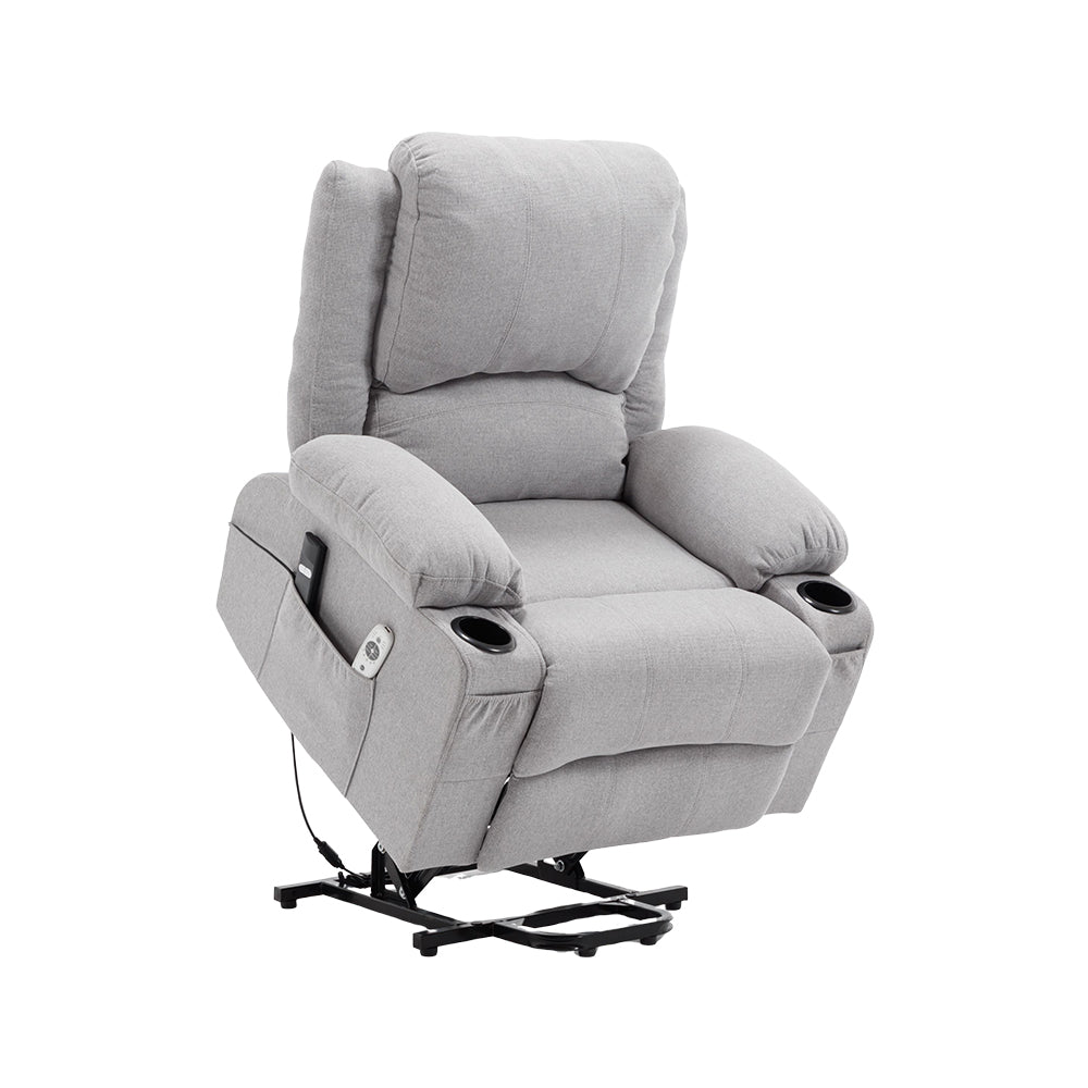 Electric Power Lift Recliner Chair With Heat & Massage, Chenille Fabric Recliner | Light Grey