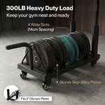 Centra Weight Plate Rack With 4 Plate Slots Wheels Horizontal Barbell Storage