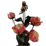 6 X 55cm Pink Peony Artificial Flower Stems 24 Flowers 18 Buds