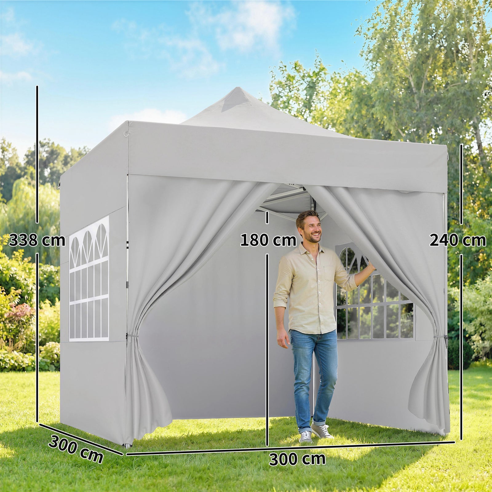 3 X 3 M Heavy Duty Pop Up Gazebo With Sides, Upf50+ Marquee Gazebo | Silver Grey